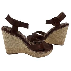 Splendid Brown Striped Espadrille Platform Wedge Sandals Size 7 1/2 Women’s